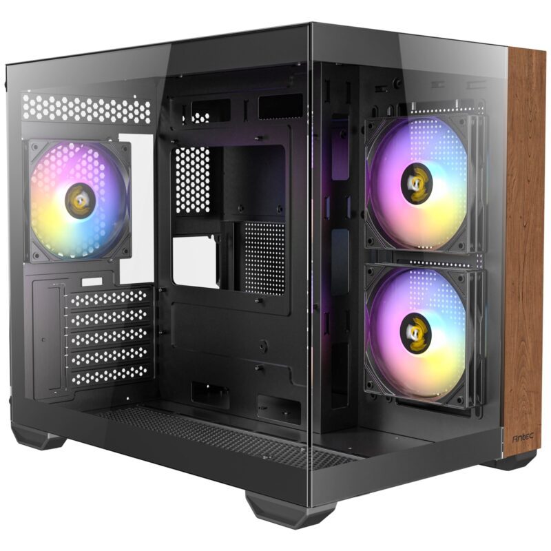 ANTEC CX600M Mini Tower Case,with 270° Full-View Tempered Glass with Exotic Wood - Black