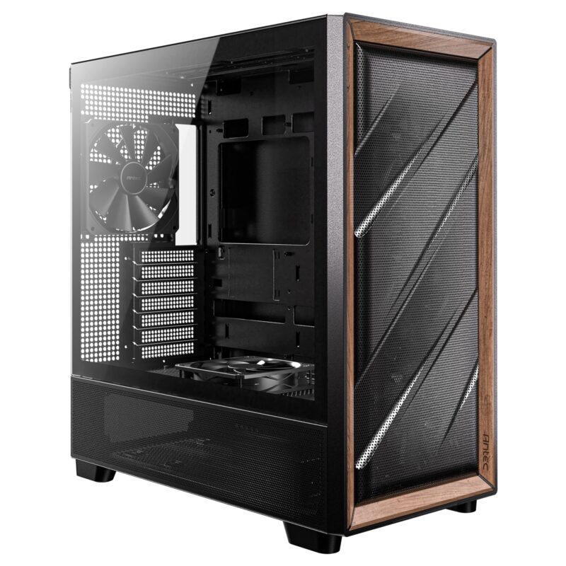 Antec FLUX Mid Tower PC Case - Tempered Glass - Black/Wood