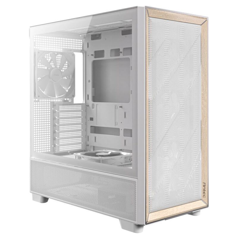 Antec FLUX Mid Tower PC Case - Tempered Glass - White/Wood