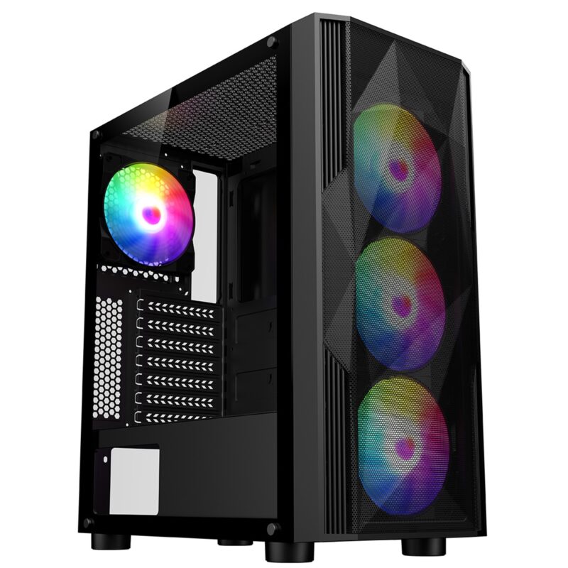 CRONUS Oceanus Mid Tower Case with Tempered Glass & ARGB Fans - Black