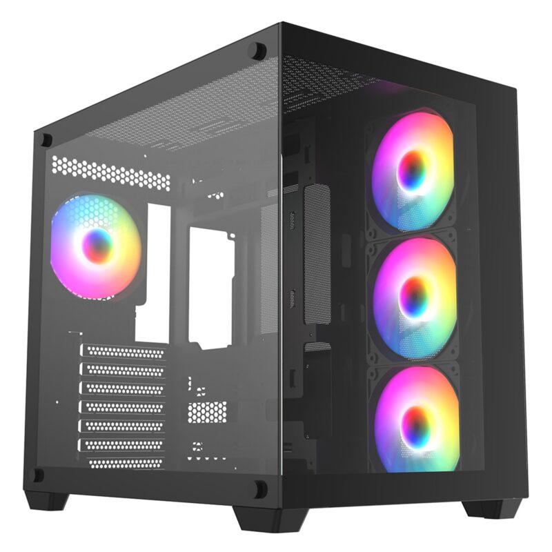 CRONUS Pallas Mid Tower Case with Themered Glass & RGB LED Fans - Black