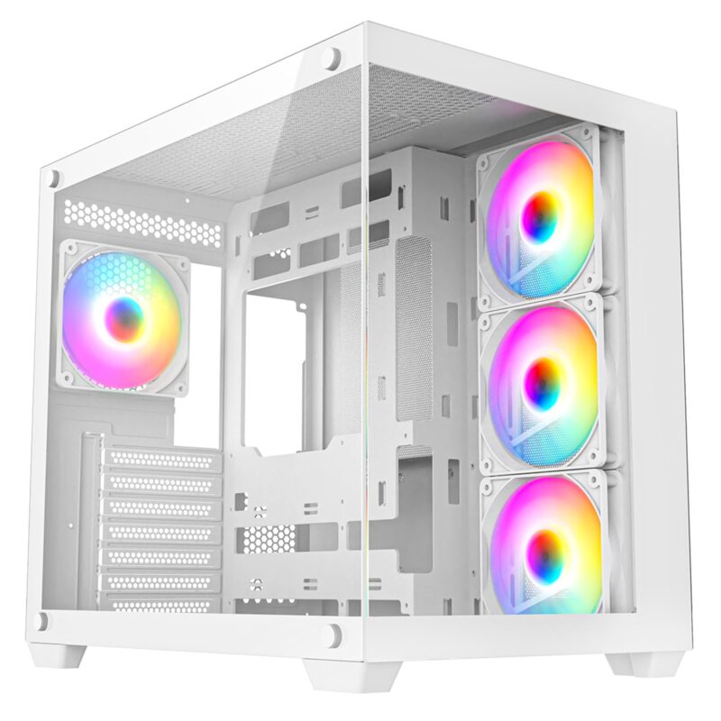 CRONUS Pallas Mid Tower Case with Themered Glass & RGB LED Fans -White