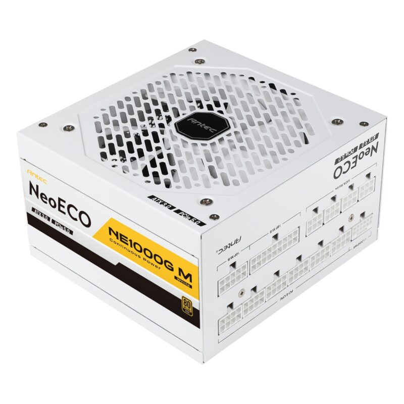 Antec NE1000G M, White, PCIe 5.0 Ready, Fully Modular, 80PLUS Gold, Single Rail, 83A, 120mm FDB Fan, ATX3.0 PSU