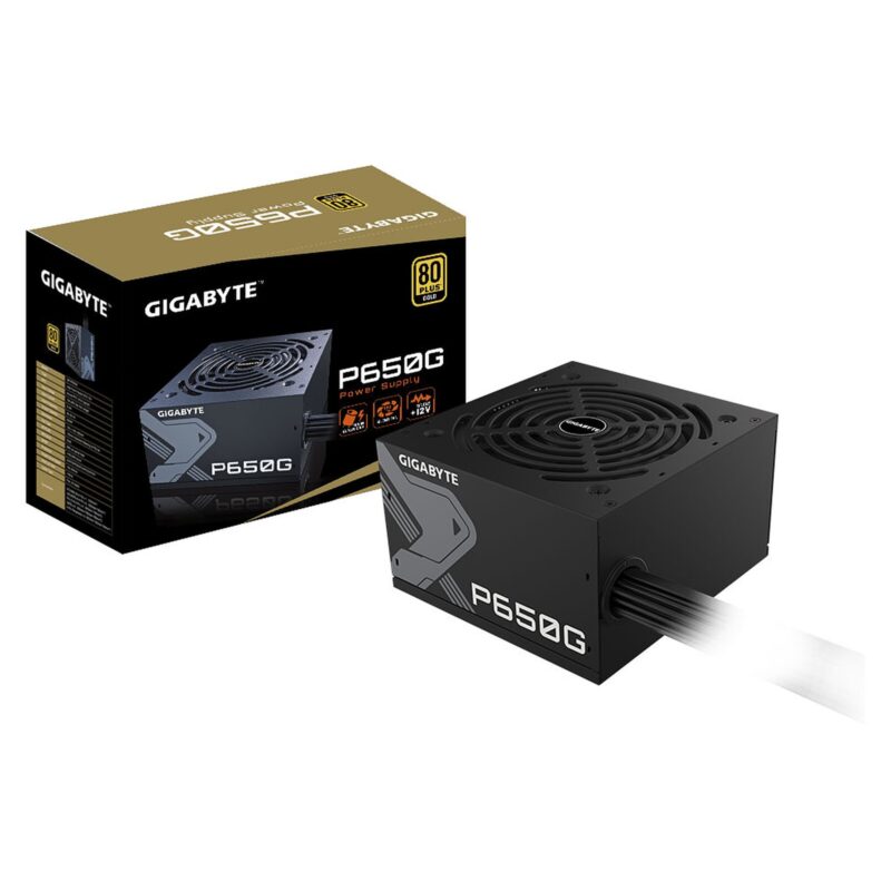 GIGABYTE P650G 650W PSU, 120mm Silent Hydraulic Bearing Fan, 80 PLUS Gold, Non Modular, UK Plug, 100% Japanese Capacitors, Single +12V Rail