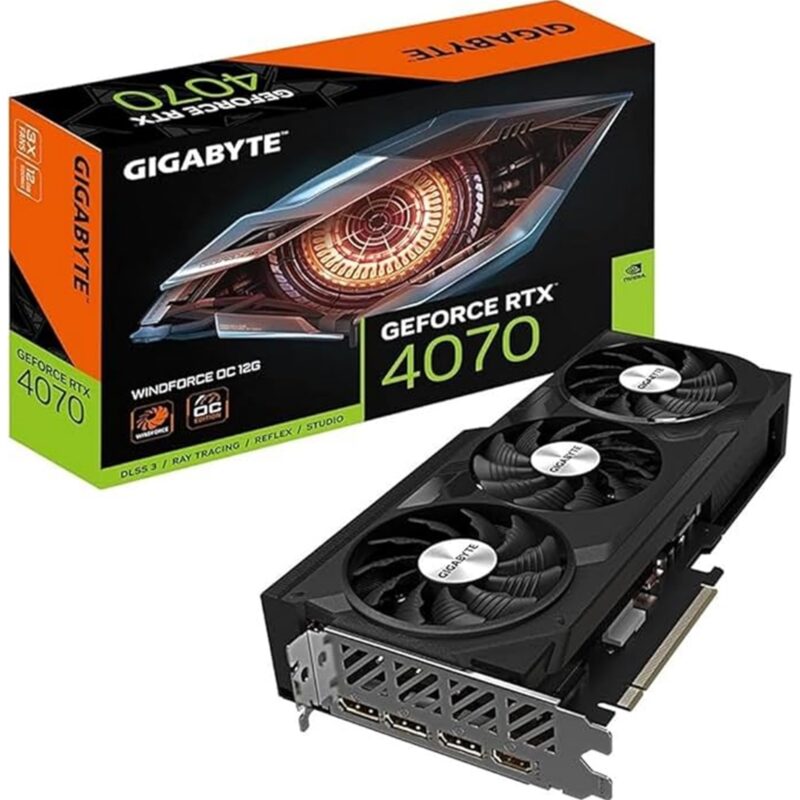 Gigabyte NVIDIA GeForce RTX 4070 WINDFORCE OC 12G Graphics Card, 12GB GDDR6X, 5888 CUDA Cores, 2490 MHz Core Clock, Triple Fan, 3x DisplayPorts / 1x HDMI Port