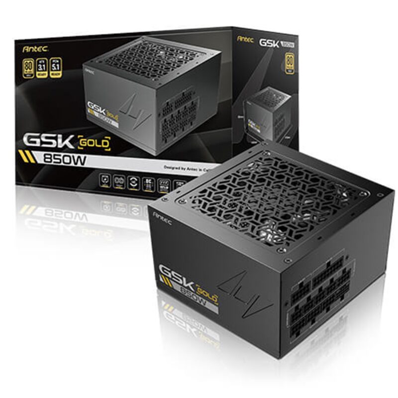 Antec GSK ATX3.1 850W Power Supply, 80 PLUS Gold, Full Modular, PCIe 5.1, JP Capacitors, Silent FDB Fan, CircuitShield Protection