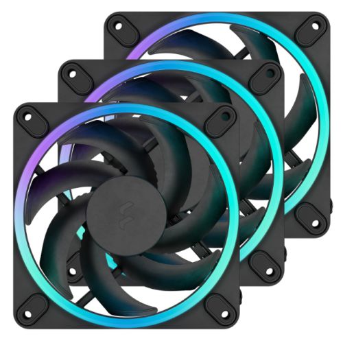 Fractal Design Momentum 12 ARGB 12cm PWM Case Fans (3-Pack), 16 LEDs, FDB Bearing, 350-2200 RPM, 8-pin Connector, Black