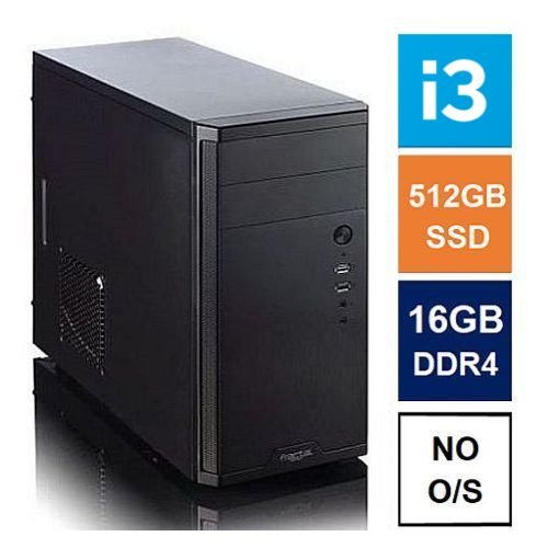 Spire MATX Tower PC, Fractal Core 1100 Case, i3-12100, 16GB DDR4, 512GB SSD, Bequiet 550W, No Optical, KB & Mouse, No Operating System